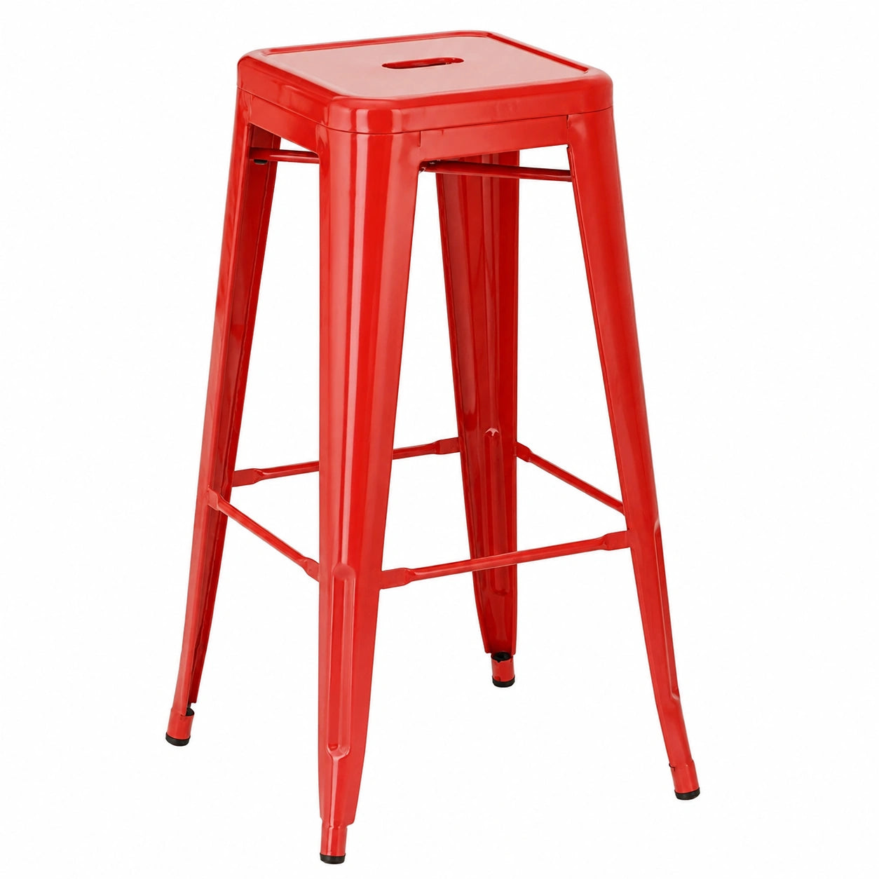 Industrieller Barhocker Joshua aus Metall, stapelbar, mit Fußstütze, Sitzhöhe 76 cm, Rot