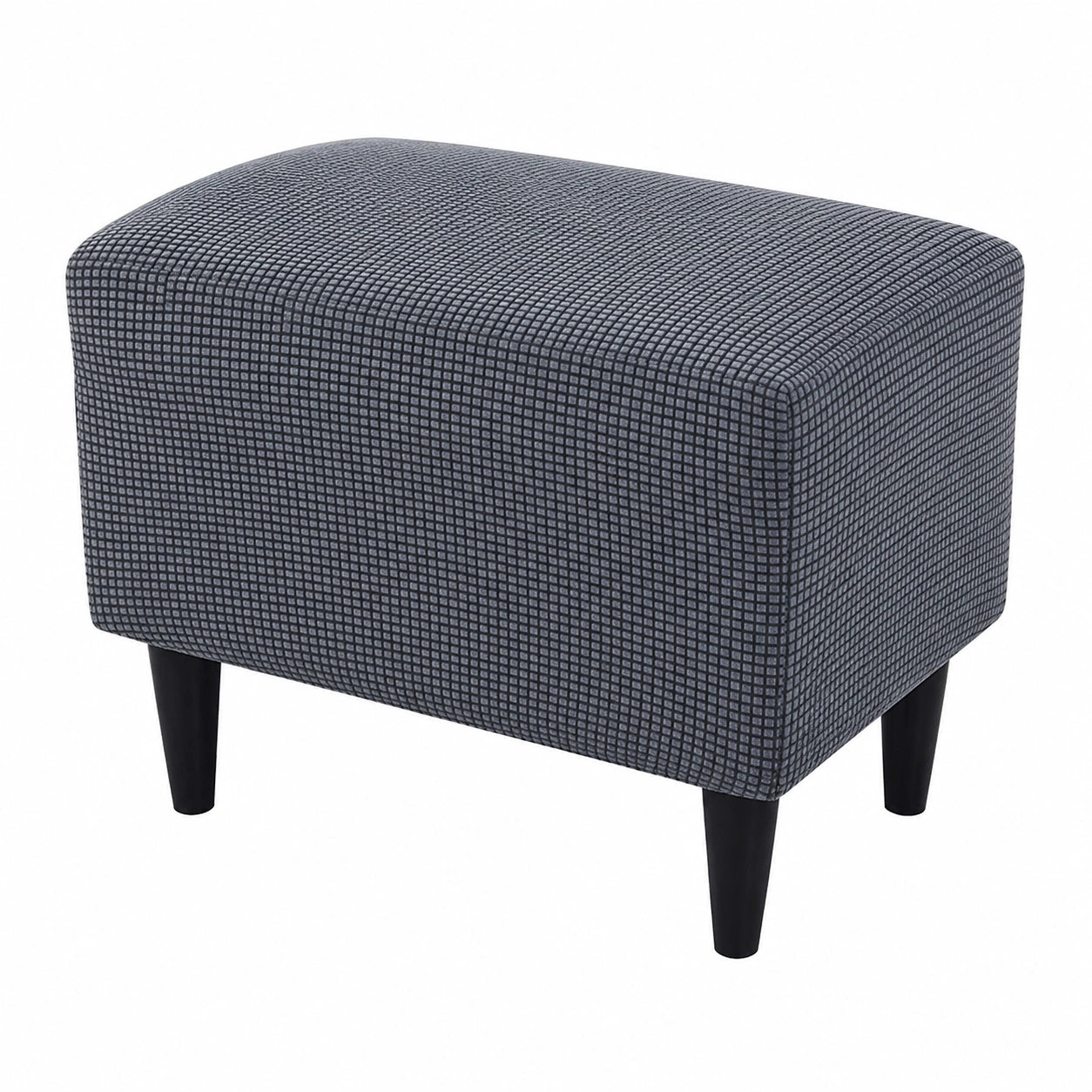 Highdi Stretch Hockerbezug, Jacquard-Stoff für Fußhocker, Waschbarer Schonbezug in Dunkelgrau