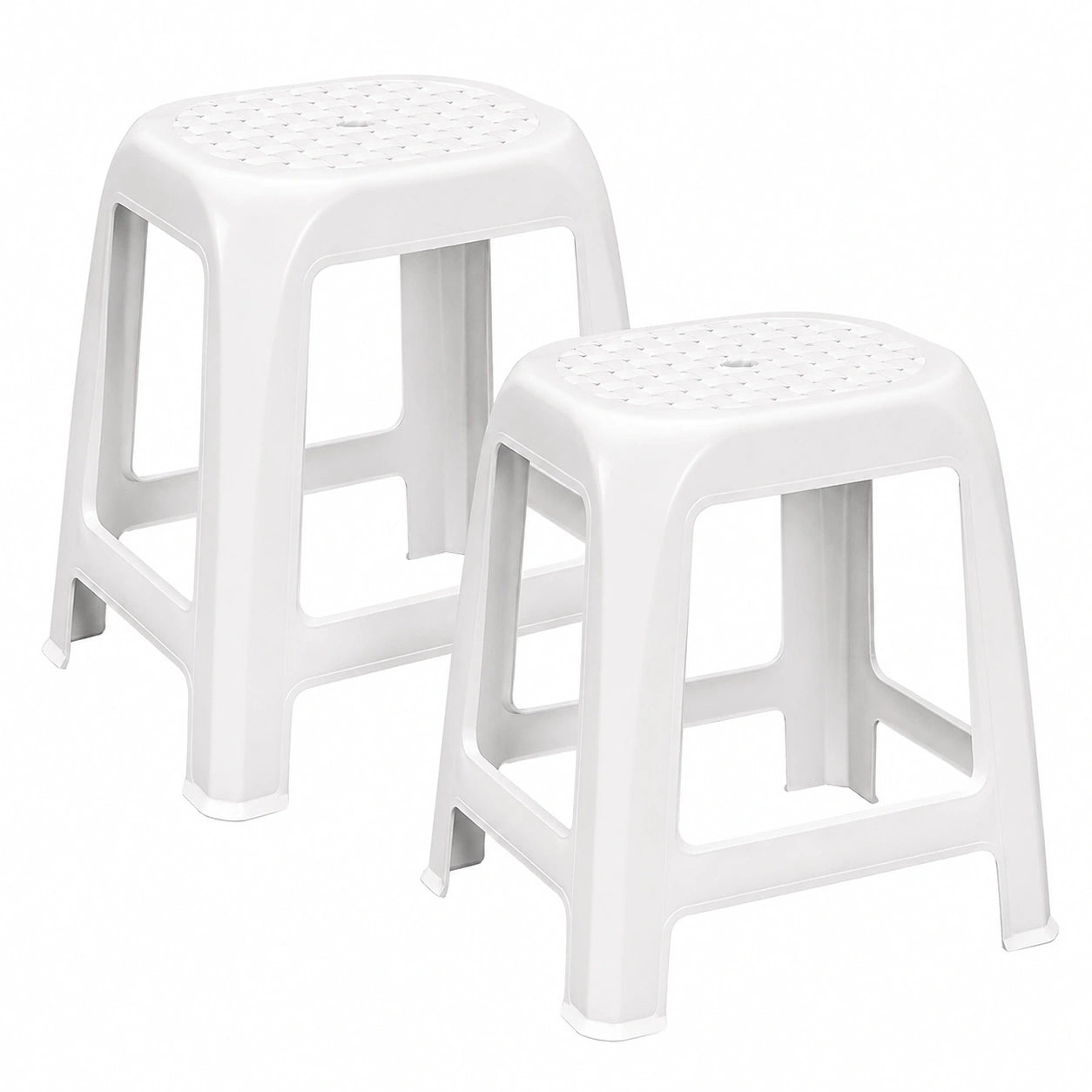 2er Set Stapelhocker Weiß - Robust und Abwaschbar - Sitzhöhe 46 cm - Belastbar bis 100 kg
