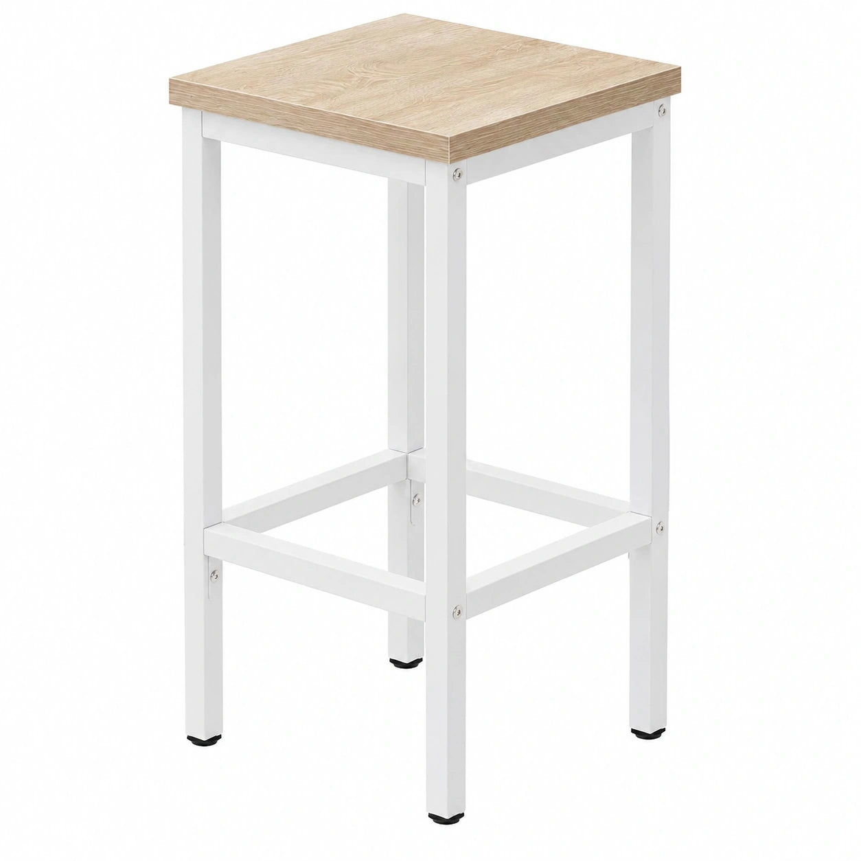 Industrielle Barhocker aus Holz und Metall, 2er Set, mit Fußstütze, für Küche und Bar, helle Eiche