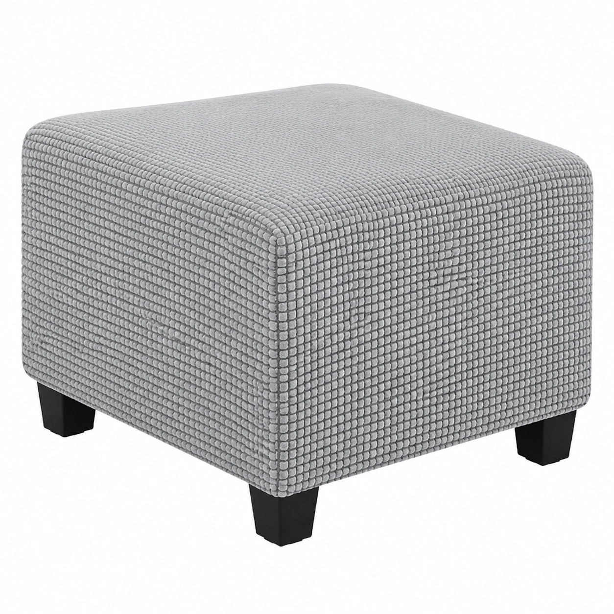 Stretch-Jacquard Hockerbezug mit elastischem Boden, Grau 55x55 cm