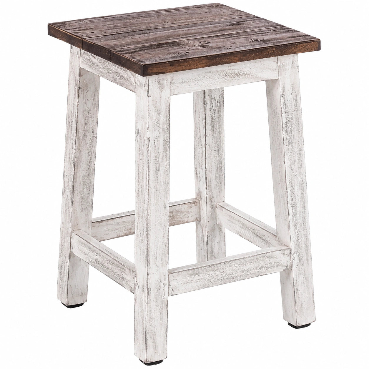 Rustikaler Holz-Sitzhocker Madero aus Recyclingholz, 48x30x30 cm, Weiß-Natur