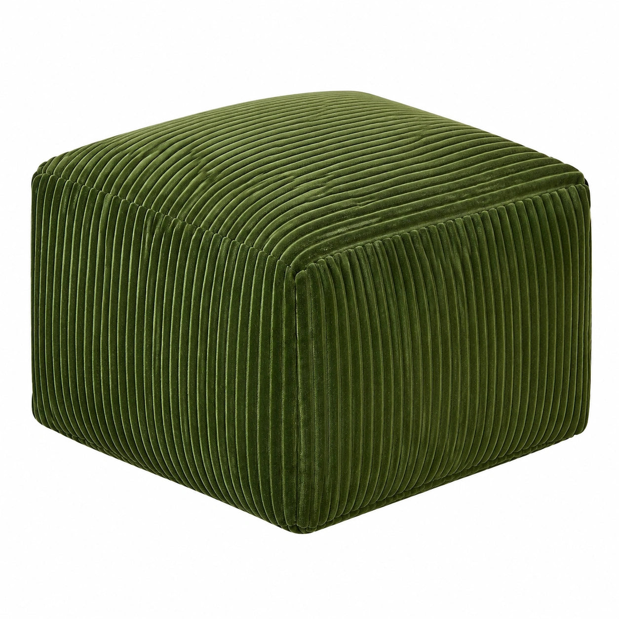 Grüner Cord Pouf Mukki - Moderner Skandi Sitzhocker 50x50cm
