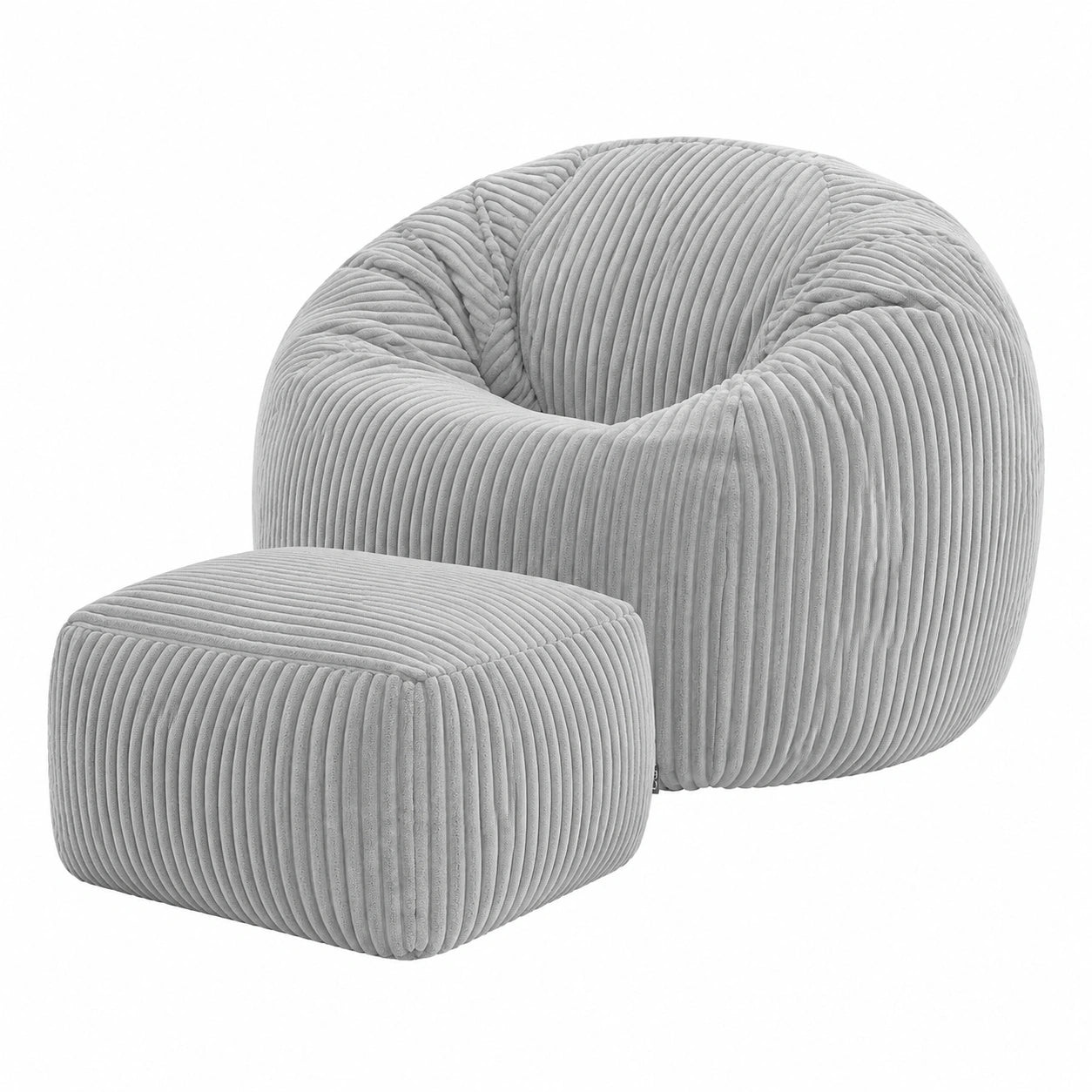 Kingston Cord Sitzsack mit Hocker, Grau - Bequemer Lounge Sessel für Wohnzimmer & Schlafzimmer