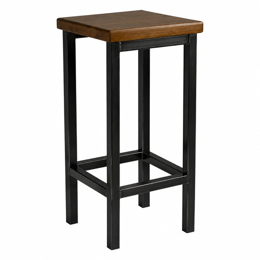 Industrieller Barhocker aus Massivholz und Stahl, H 70 cm, Eiche
