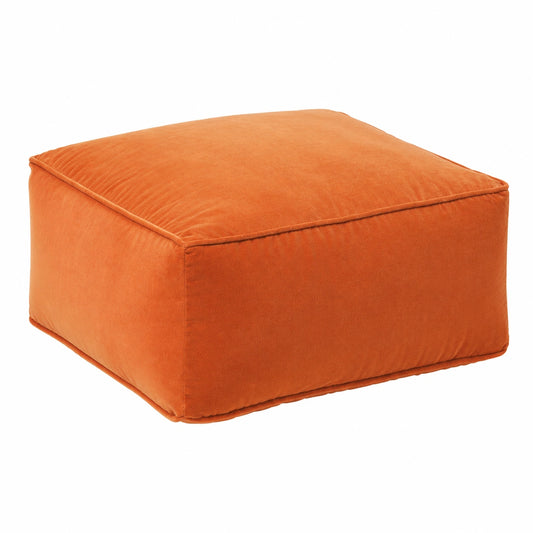 Quadratischer Sitzpouf aus Baumwollsamt in Orange, 60x60x27 cm