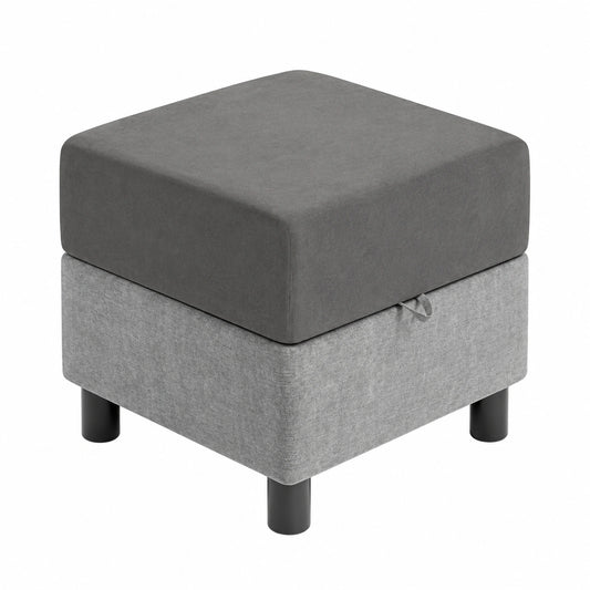 Elastischer Samt-Hockerbezug Grau 40x40 cm - Quadratisch und Flexibel