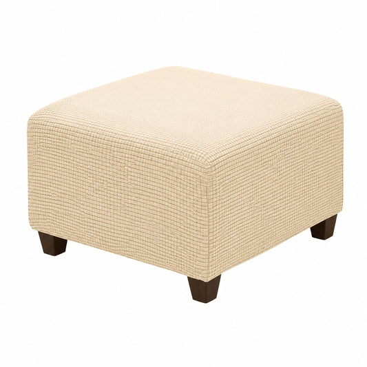 Elastische Jacquard-Hockerbezüge, Waschbar & Weich, Abnehmbar in Beige Gelb
