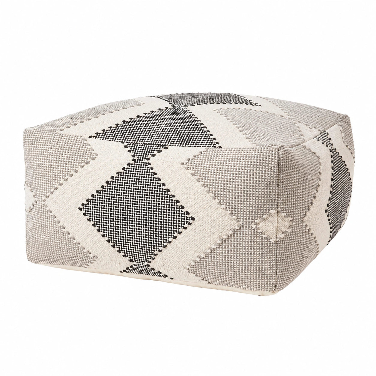 Ethno Pouf Malmø Baumwolle 55x30 cm, Creme/Schwarz/Grau, Quadratischer Sitzsack