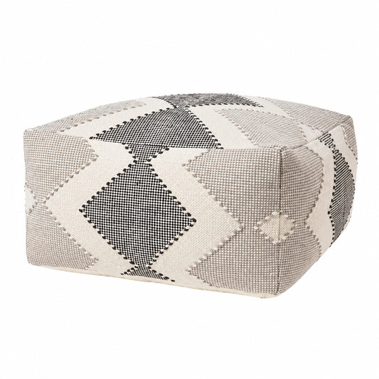 Ethno Pouf Malmø Baumwolle 55x30 cm, Creme/Schwarz/Grau, Quadratischer Sitzsack