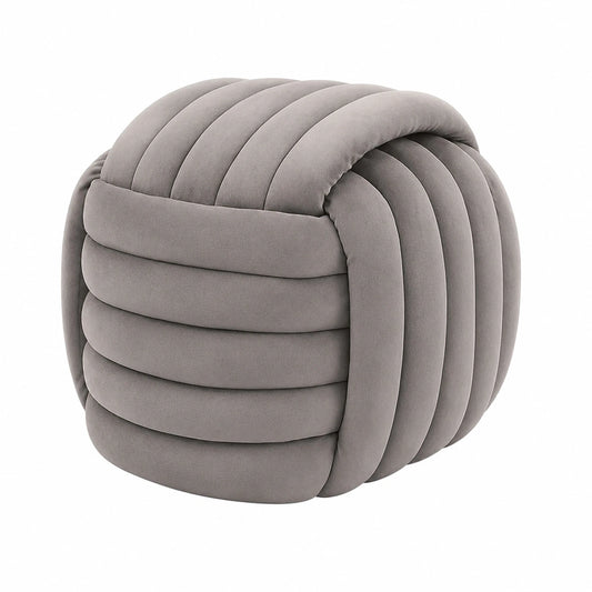 Quadratischer Samt-Pouf NILO 53 cm, Polsterhocker mit Velours-Sitz, hellgrau