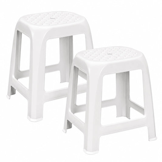 2er Set Stapelhocker Weiß - Robust und Abwaschbar - Sitzhöhe 46 cm - Belastbar bis 100 kg