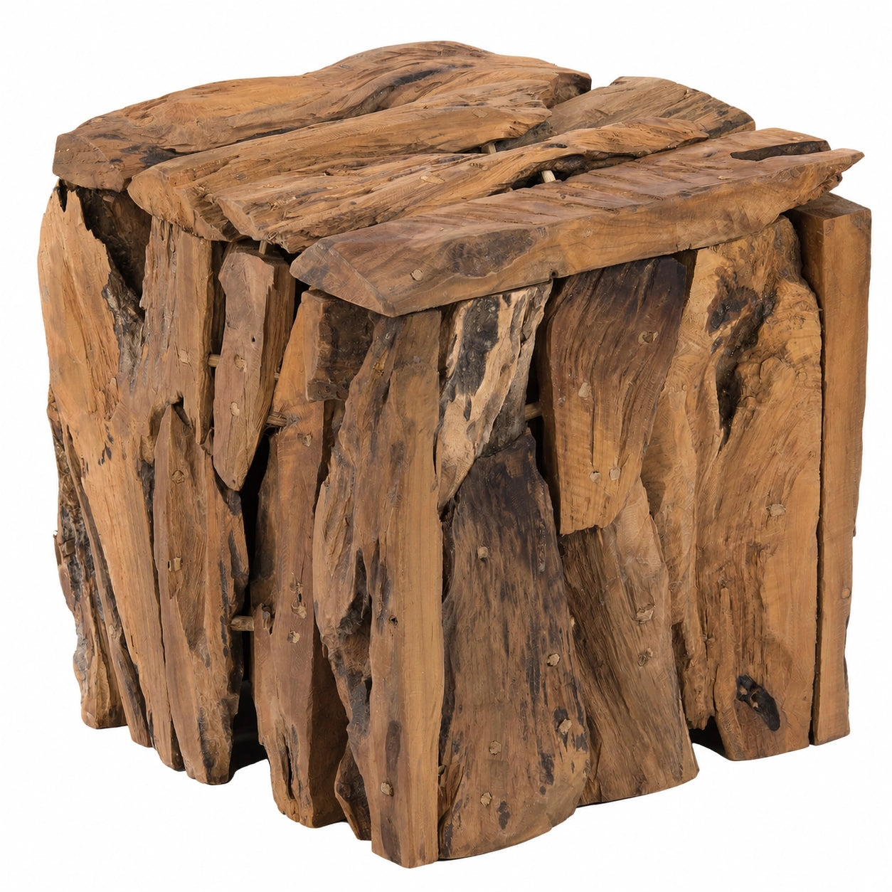 Teak-Sitzbox aus recyceltem Treibholz, 30x30x30 cm, Vintage-Stil Holzhocker