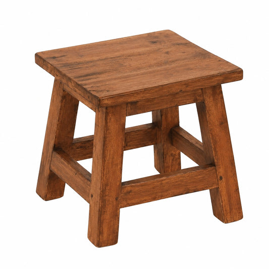 Rustikaler Vintage Fußhocker aus recyceltem Mahagoniholz, honigfarben gewachst