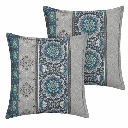 Komfortable Polsterkissen im Ornamentstreifen-Design Blau für Gartenhocker, 2er-Set