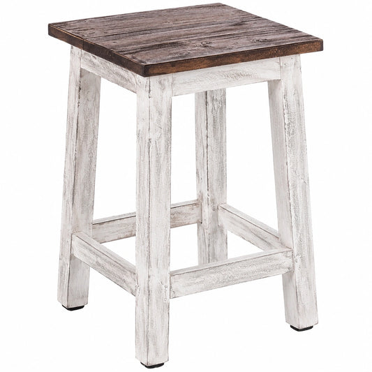 Rustikaler Holz-Sitzhocker Madero aus Recyclingholz, 48x30x30 cm, Weiß-Natur