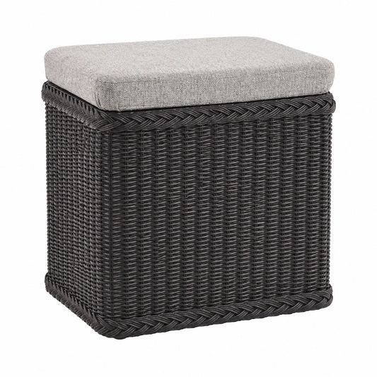 Gepolsterte Natur-Rattan-Sitzbank mit Stauraum und Deckel, Quadratisch Schwarz